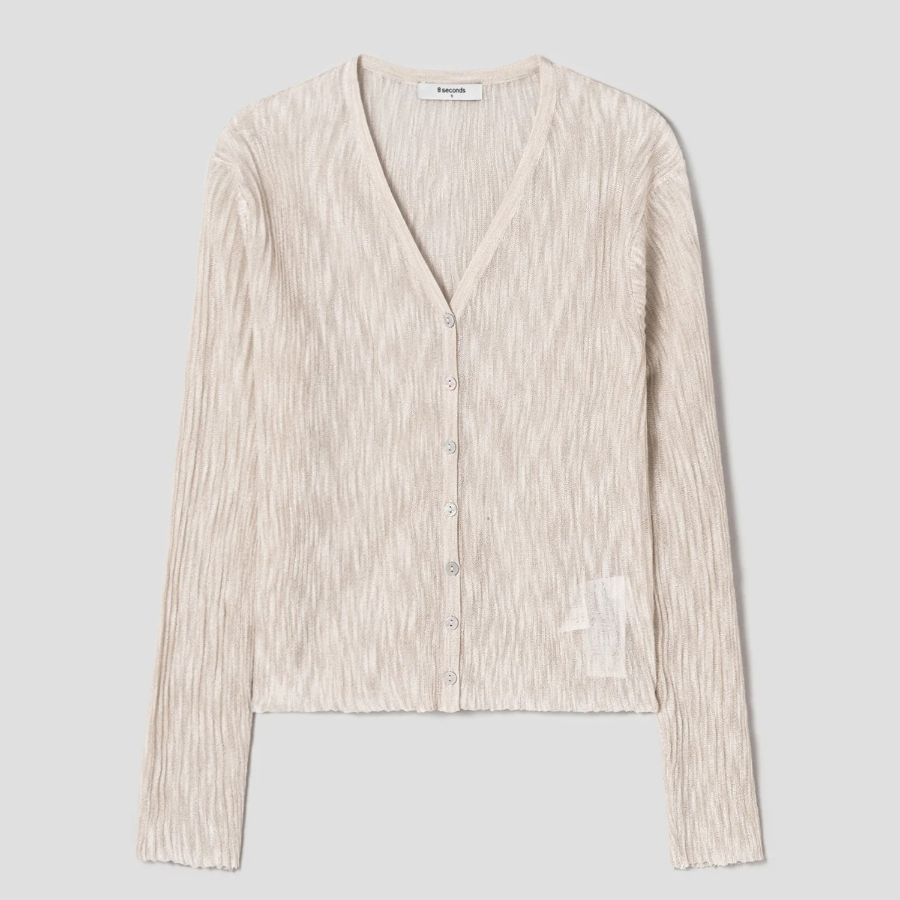 8 seconds V-neck Texture Cardigan — Beige