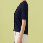 8 seconds Puff Sleeve Openwork Cardigan — Navy