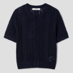 8 seconds Puff Sleeve Openwork Cardigan — Navy