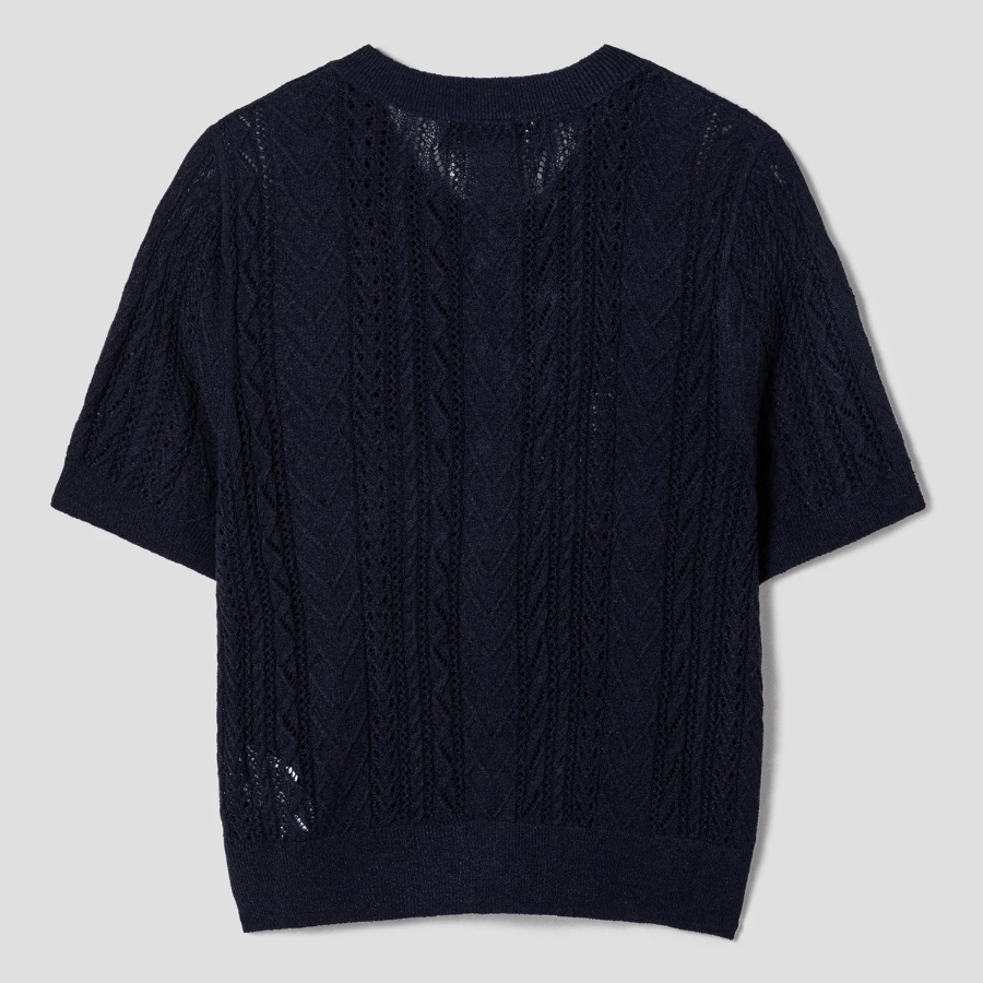 8 seconds Puff Sleeve Openwork Cardigan — Navy
