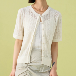 8 seconds Puff Sleeve Openwork Cardigan — Ivory