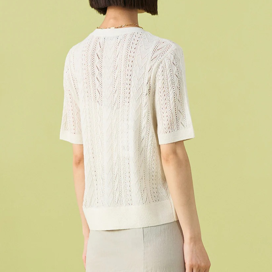 8 seconds Puff Sleeve Openwork Cardigan — Ivory