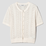8 seconds Puff Sleeve Openwork Cardigan — Ivory