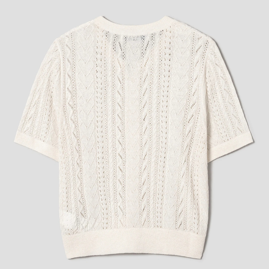 8 seconds Puff Sleeve Openwork Cardigan — Ivory