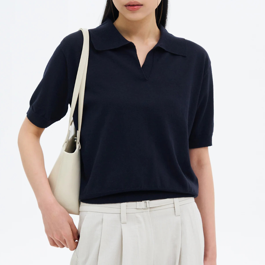 8 seconds Open Collar Short Sleeve Pullover — Navy