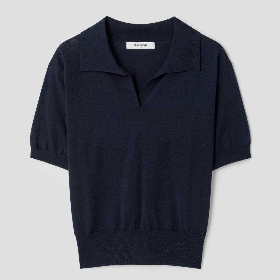 8 seconds Open Collar Short Sleeve Pullover — Navy