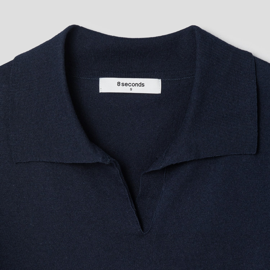 8 seconds Open Collar Short Sleeve Pullover — Navy