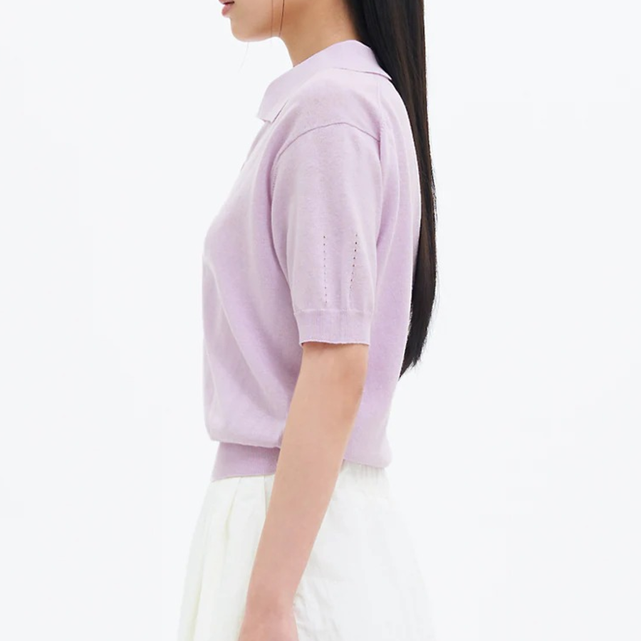 8 seconds Open Collar Short Sleeve Pullover — Lavender