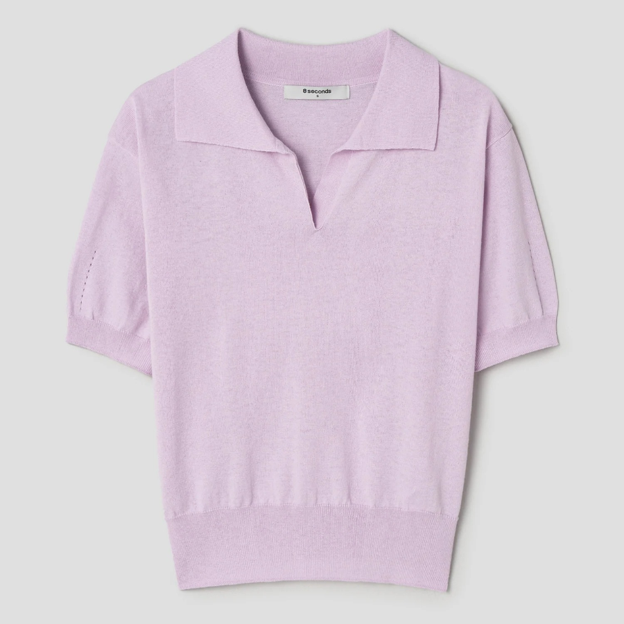 8 seconds Open Collar Short Sleeve Pullover — Lavender
