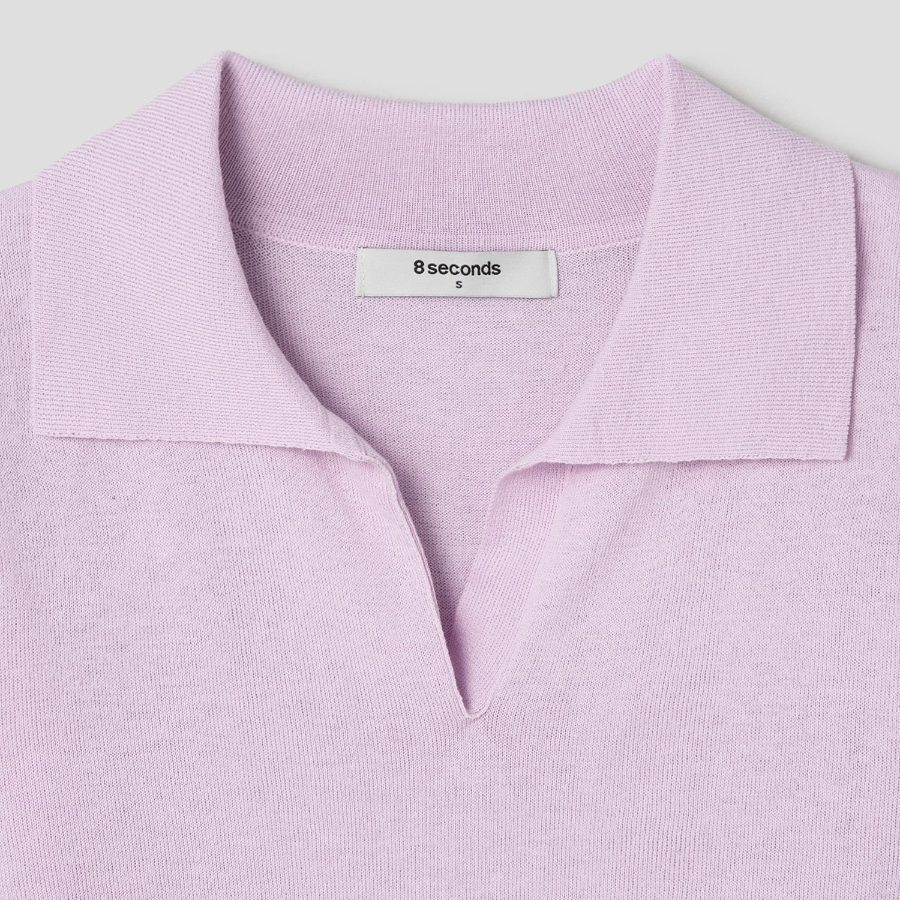 8 seconds Open Collar Short Sleeve Pullover — Lavender