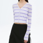 8 seconds Stripe Long Sleeve Cardigan — Lavender