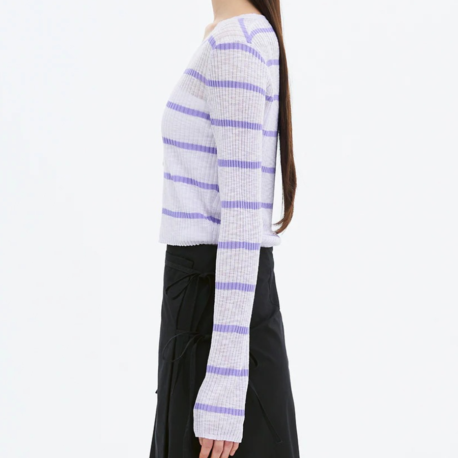 8 seconds Stripe Long Sleeve Cardigan — Lavender