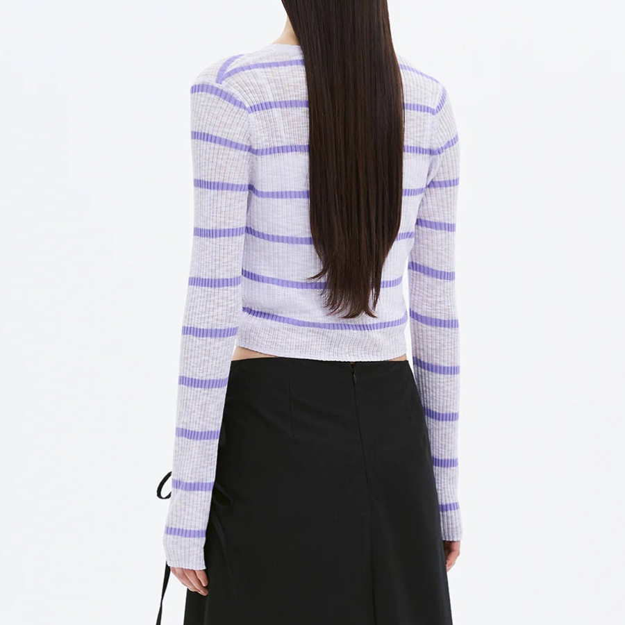 8 seconds Stripe Long Sleeve Cardigan — Lavender