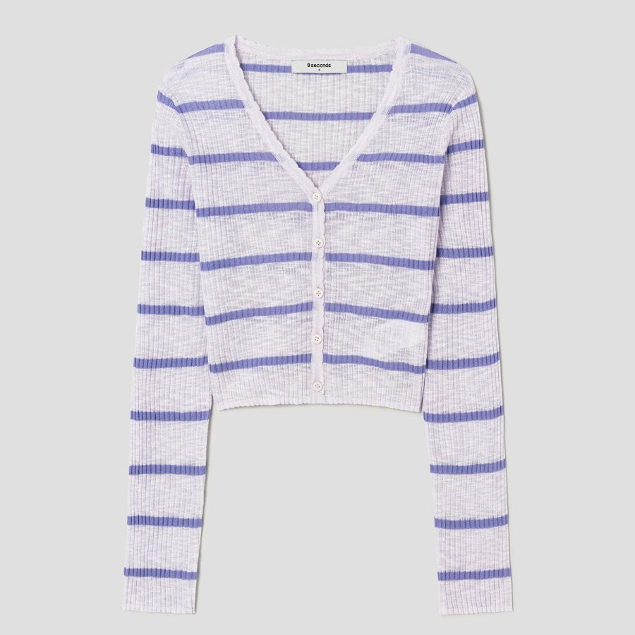 8 seconds Stripe Long Sleeve Cardigan — Lavender