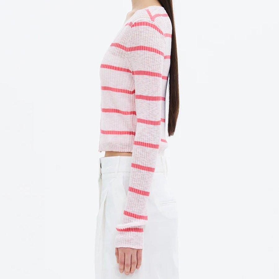 8 seconds Stripe Long Sleeve Cardigan — Light Pink