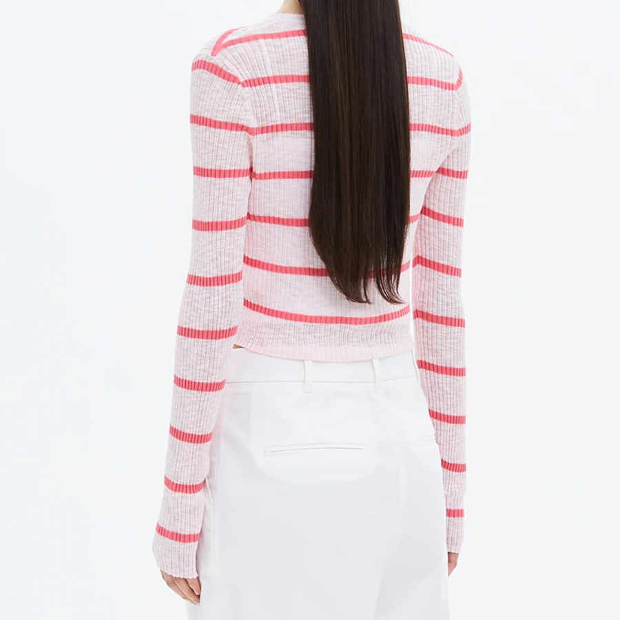 8 seconds Stripe Long Sleeve Cardigan — Light Pink