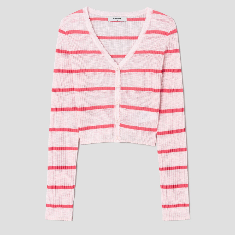 8 seconds Stripe Long Sleeve Cardigan — Light Pink