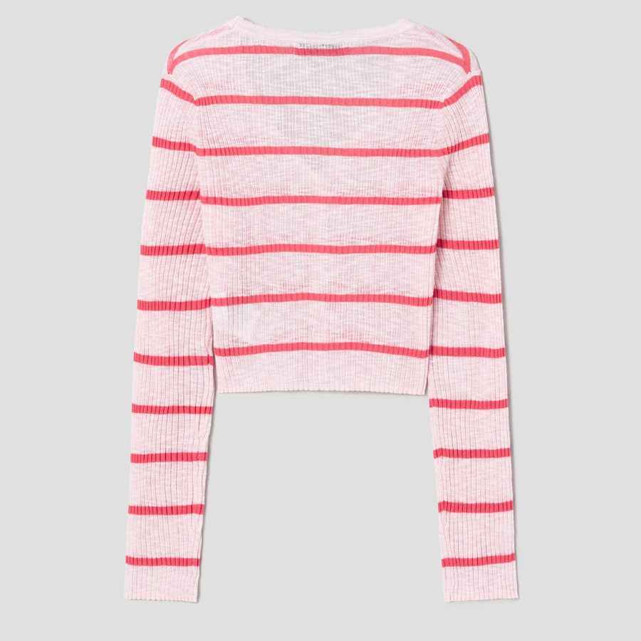 8 seconds Stripe Long Sleeve Cardigan — Light Pink
