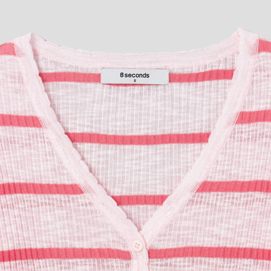 8 seconds Stripe Long Sleeve Cardigan — Light Pink