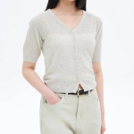 8 seconds V-neck Short Sleeve Cardigan — Light Grey