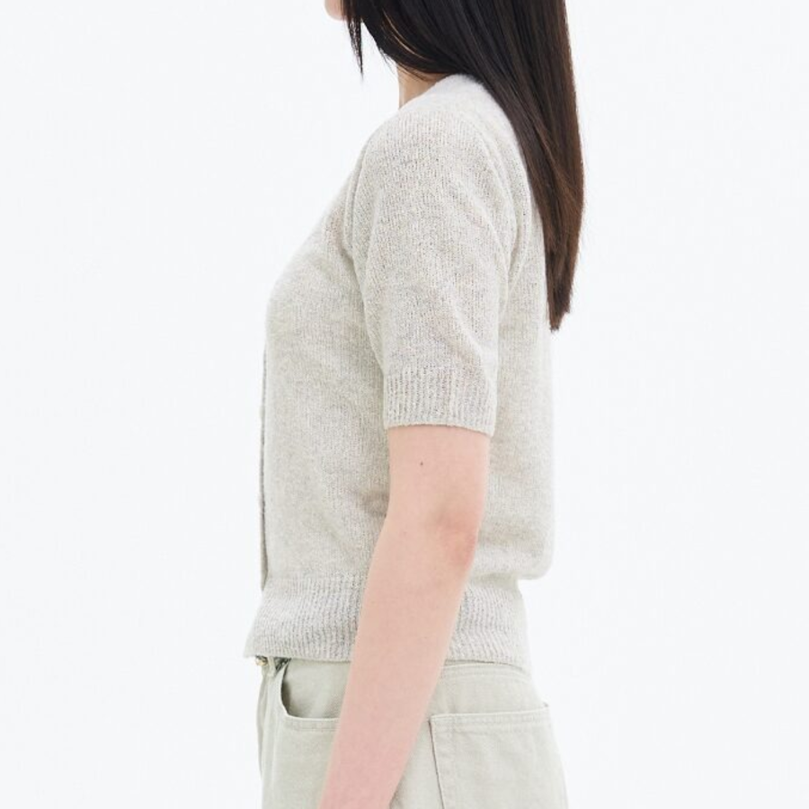 8 seconds V-neck Short Sleeve Cardigan — Light Grey