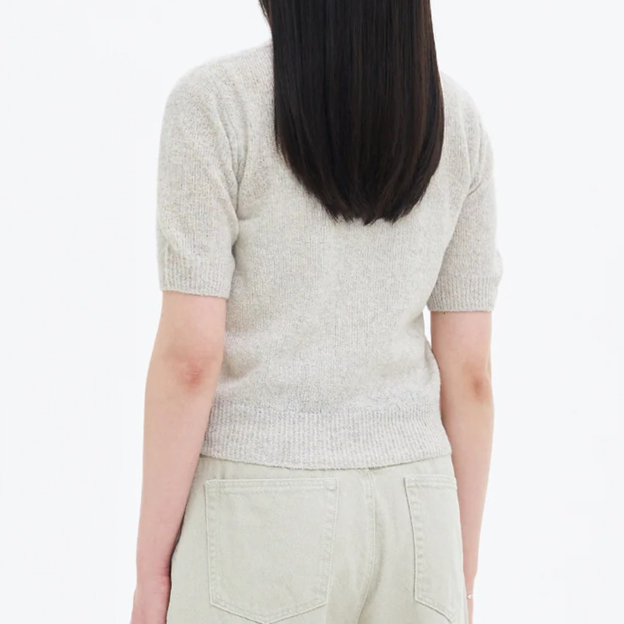 8 seconds V-neck Short Sleeve Cardigan — Light Grey