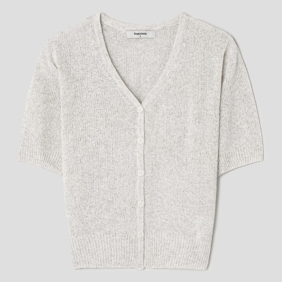 8 seconds V-neck Short Sleeve Cardigan — Light Grey