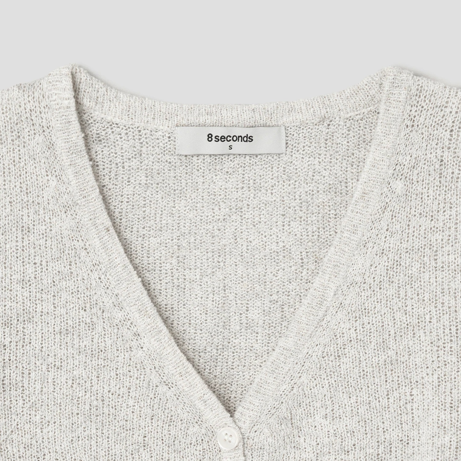 8 seconds V-neck Short Sleeve Cardigan — Light Grey
