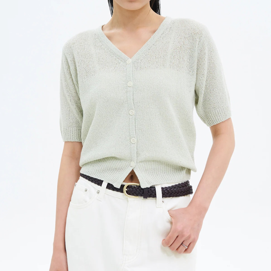 8 seconds V-neck Short Sleeve Cardigan — Light Green