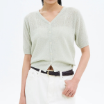 8 seconds V-neck Short Sleeve Cardigan — Light Green