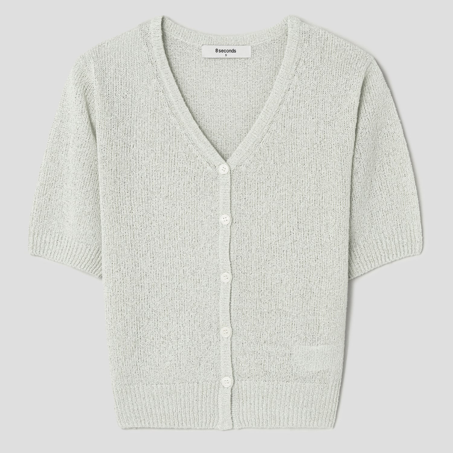 8 seconds V-neck Short Sleeve Cardigan — Light Green