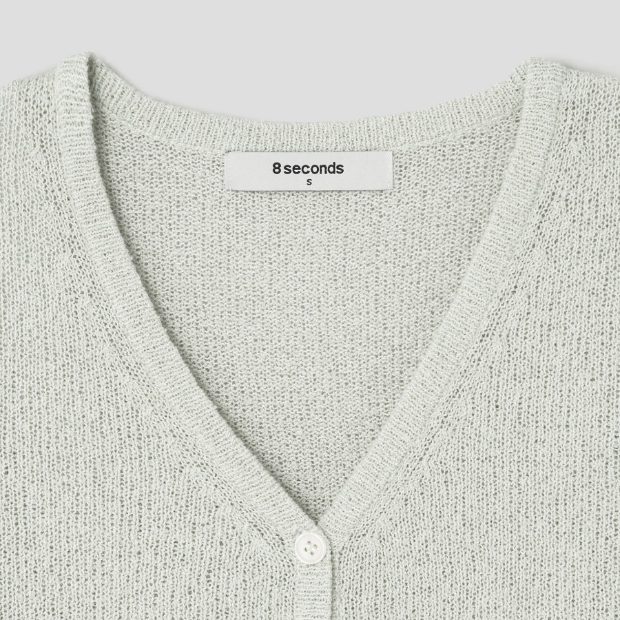 8 seconds V-neck Short Sleeve Cardigan — Light Green