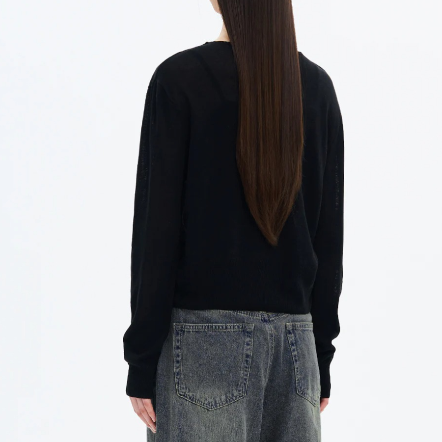 8 seconds Linen Blend V-neck Cardigan — Black