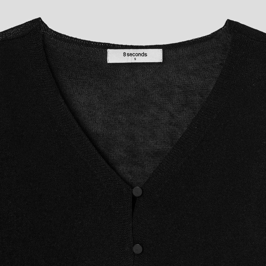 8 seconds Linen Blend V-neck Cardigan — Black