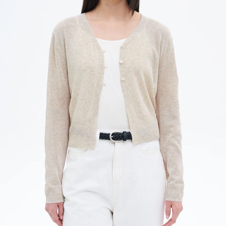 8 seconds Linen Blend V-neck Cardigan — Beige