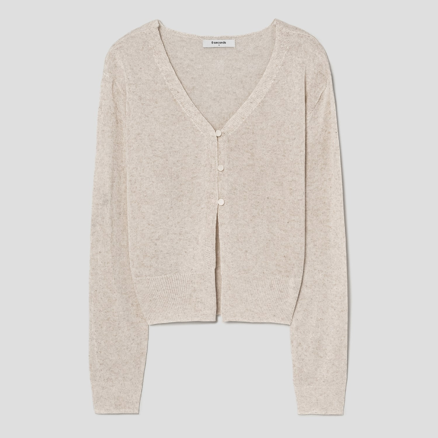 8 seconds Linen Blend V-neck Cardigan — Beige