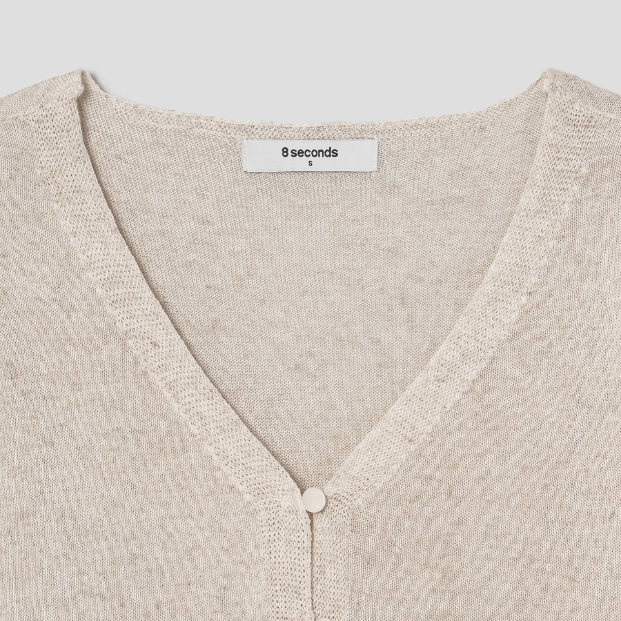 8 seconds Linen Blend V-neck Cardigan — Beige