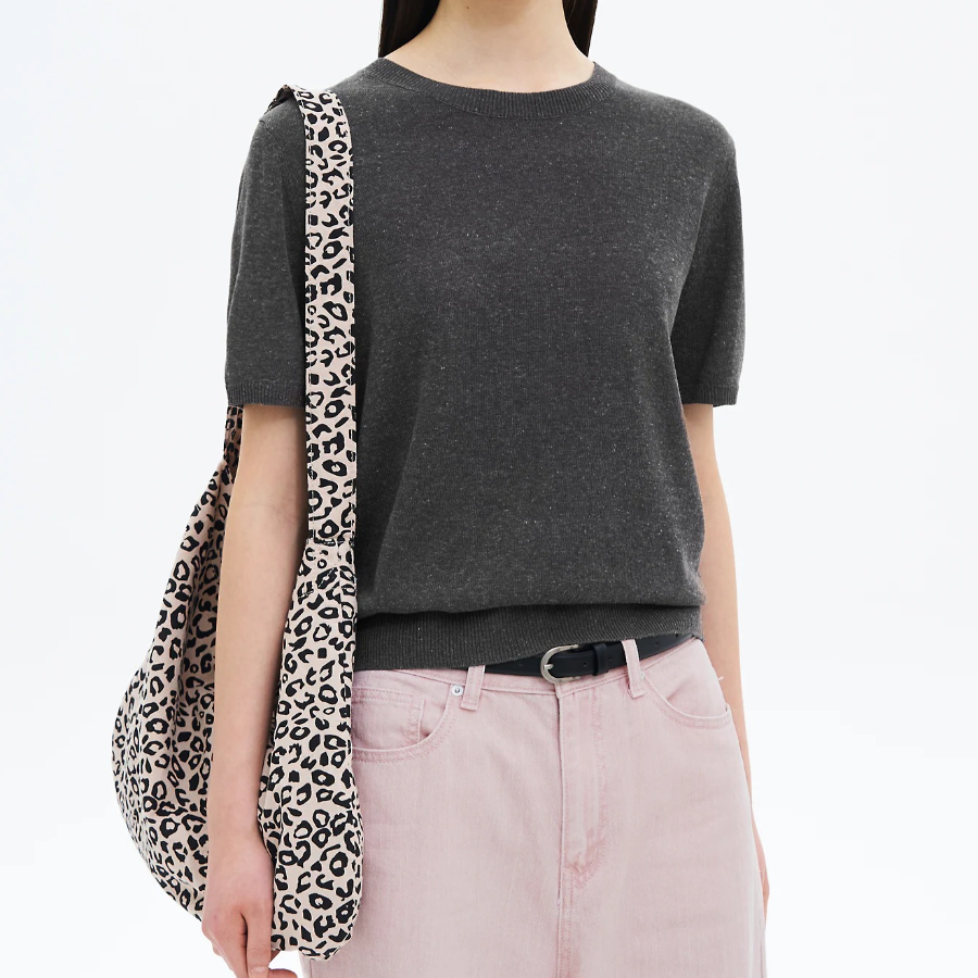 8 seconds Linen Blend Round Neck Short Sleeve Pullover — Ash