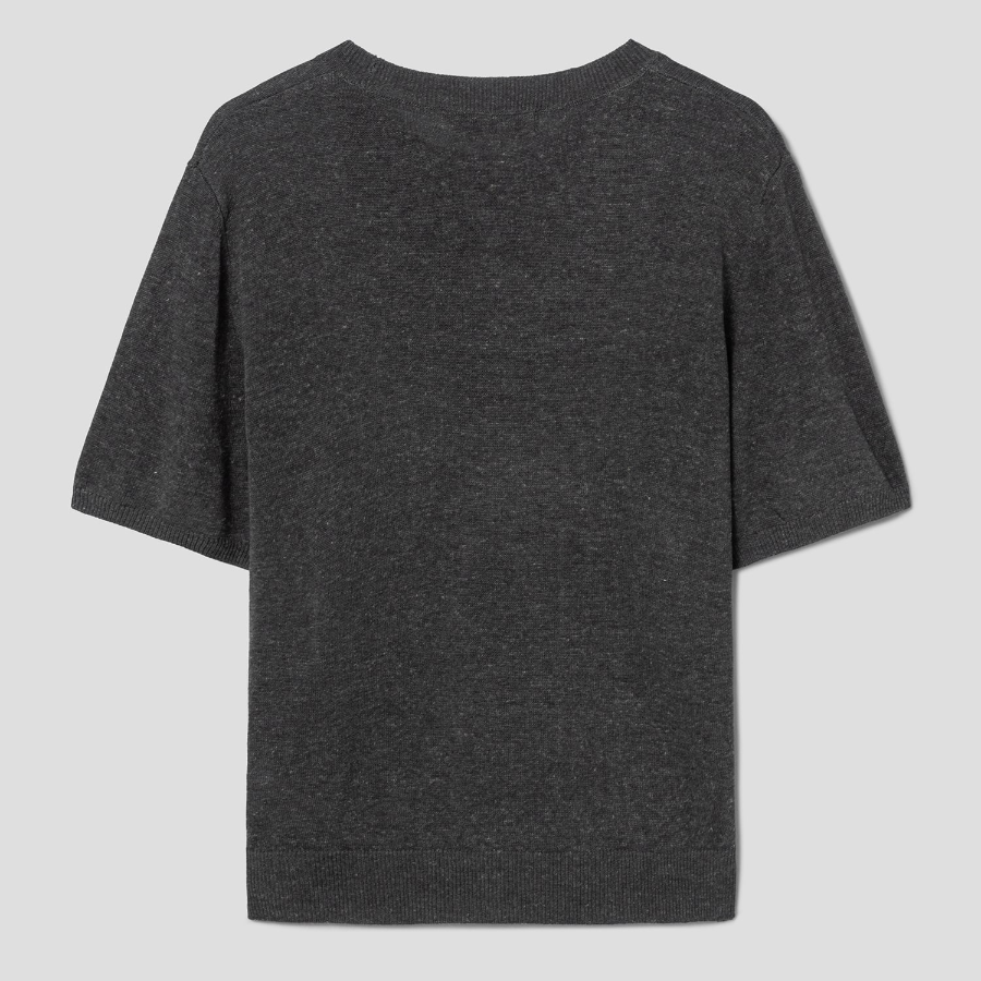 8 seconds Linen Blend Round Neck Short Sleeve Pullover — Ash