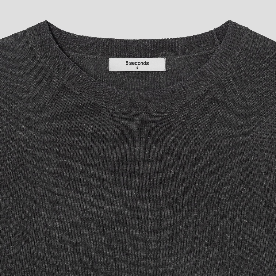 8 seconds Linen Blend Round Neck Short Sleeve Pullover — Ash