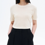 8 seconds Linen Blend Round Neck Short Sleeve Pullover — Ivory