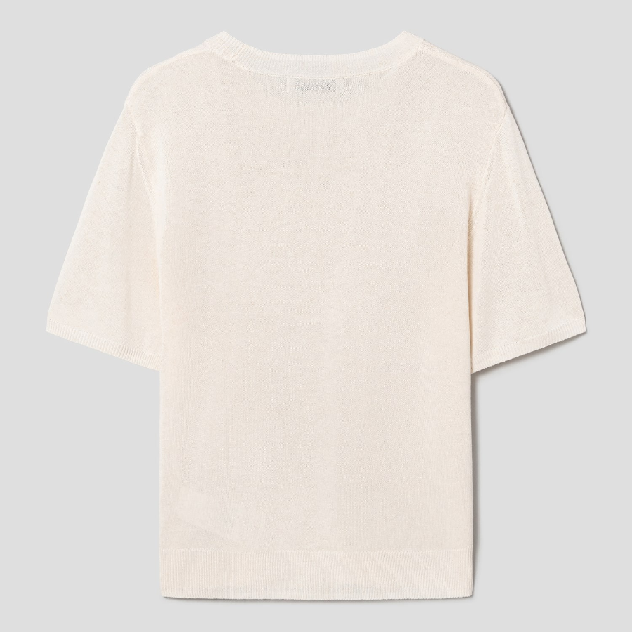 8 seconds Linen Blend Round Neck Short Sleeve Pullover — Ivory