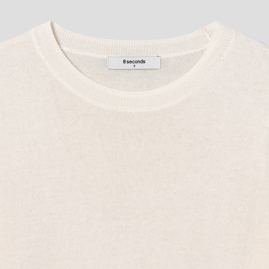 8 seconds Linen Blend Round Neck Short Sleeve Pullover — Ivory