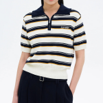 8 seconds Multi Stripe Collar Knit Pullover — Navy