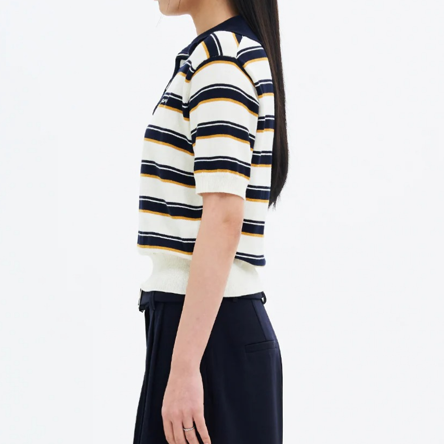 8 seconds Multi Stripe Collar Knit Pullover — Navy