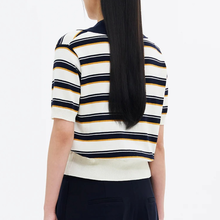 8 seconds Multi Stripe Collar Knit Pullover — Navy