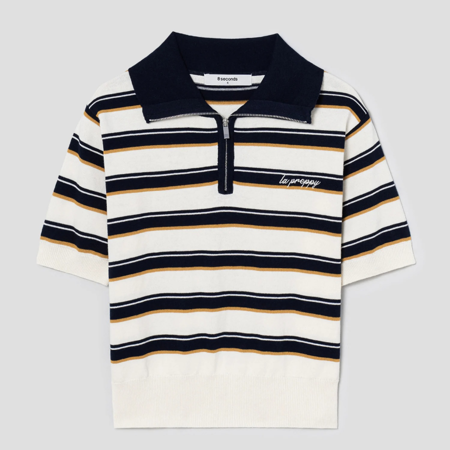 8 seconds Multi Stripe Collar Knit Pullover — Navy