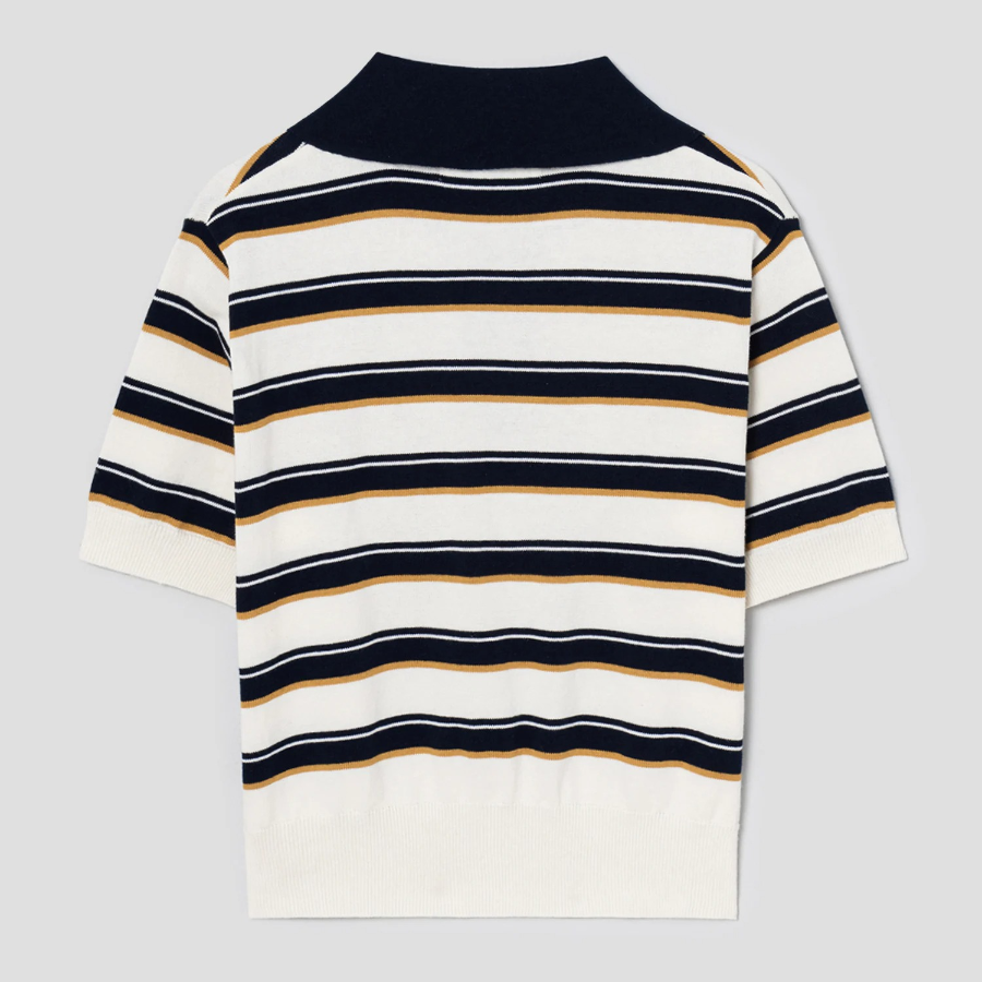 8 seconds Multi Stripe Collar Knit Pullover — Navy