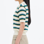 8 seconds Multi Stripe Collar Knit Pullover — Green