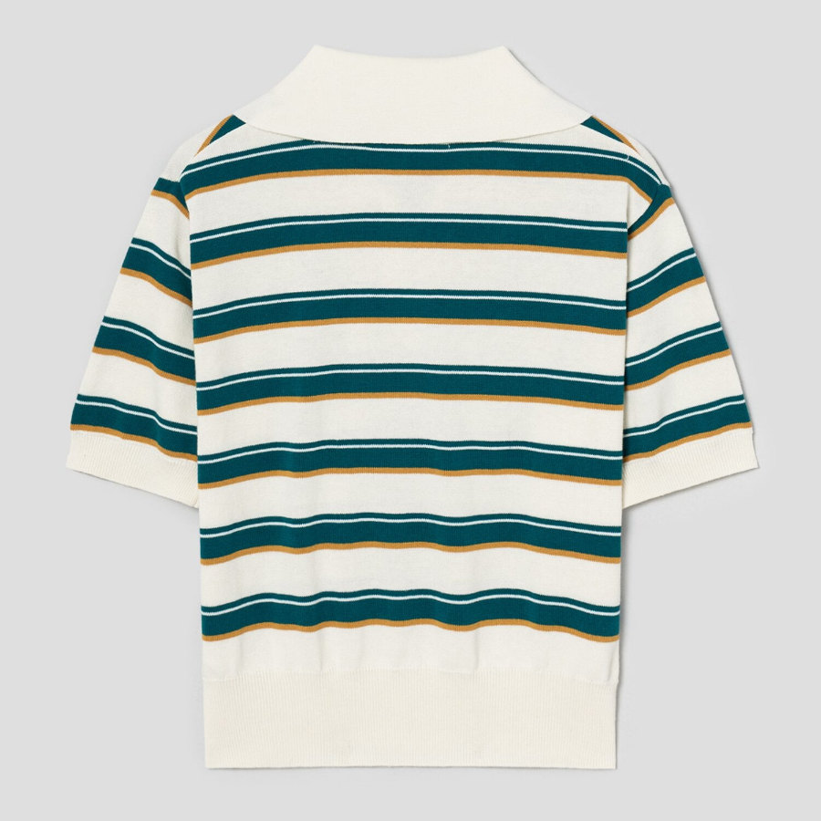 8 seconds Multi Stripe Collar Knit Pullover — Green